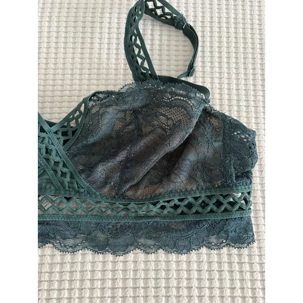 Dark Green Lace Cut Out Adore Me Bra 36B